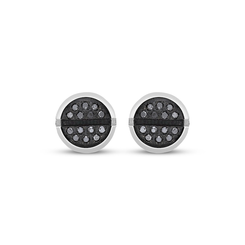 Main Image 2 of Men's Black Diamond Circle Stud Earrings 1/8 ct tw Stainless Steel