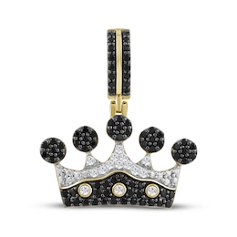 Men's Black & White Diamond Crown Charm 1 ct tw 10K Yellow Gold