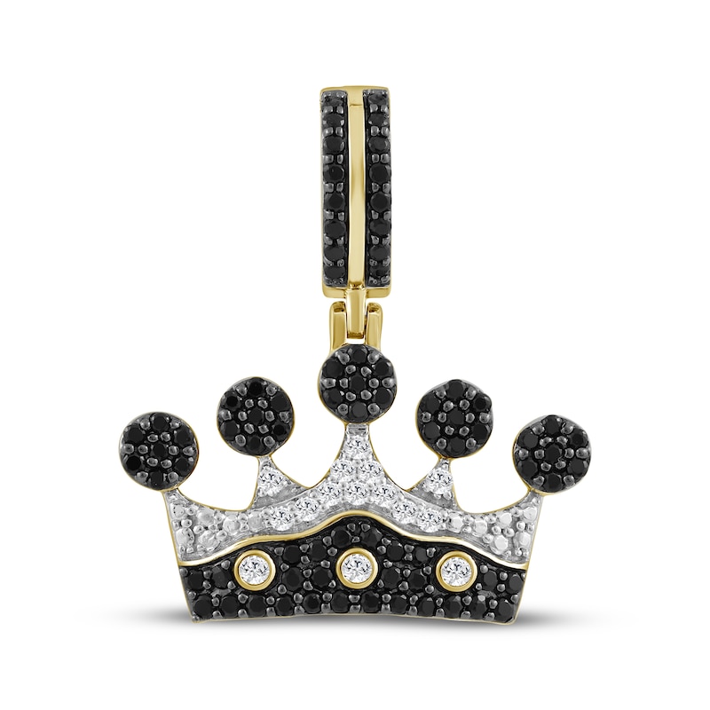 Main Image 1 of Men's Black & White Diamond Crown Charm 1 ct tw 10K Yellow Gold