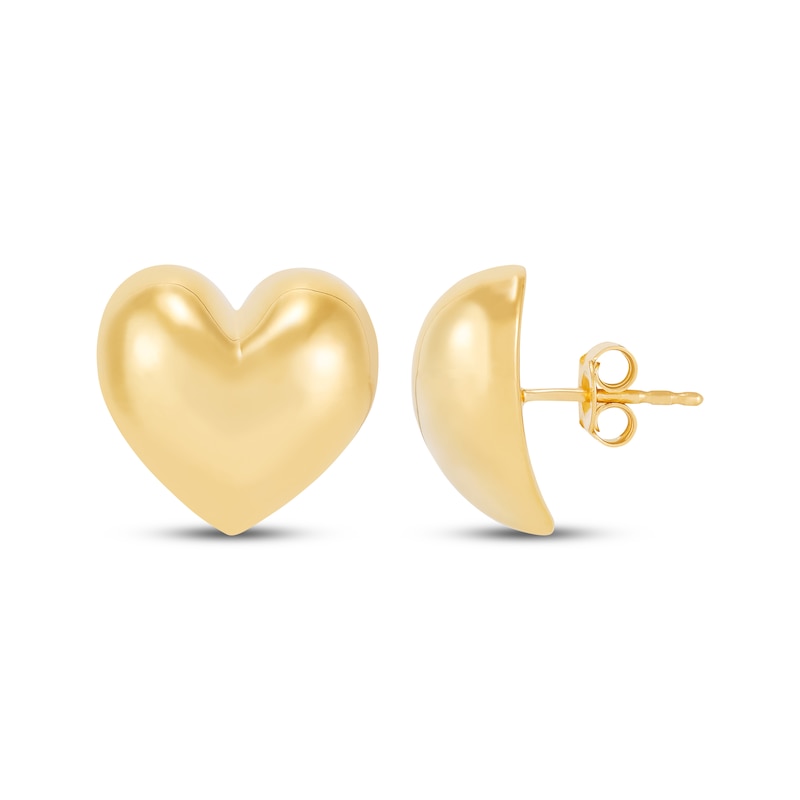 Main Image 3 of Polished Puff Heart Stud Earrings 14K Yellow Gold