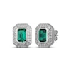 Thumbnail Image 1 of Men's Emerald-Cut Emerald & Diamond Frame Stud Earrings 1/5 ct tw 10K White Gold