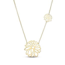 Flower Outline Station Necklace 18K Yellow Gold-Plated Sterling Silver 18&quot;