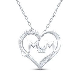 Diamond &quot;Mom&quot; Heart Necklace 1/15 ct tw Sterling Silver 18&quot;