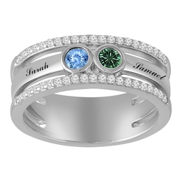 Birthstone Double Band Couple's Ring (2 Stones and Lines)