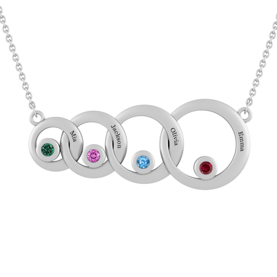 Birthstone Family & Mother's Circle Necklace (2-4 Stones and Lines)