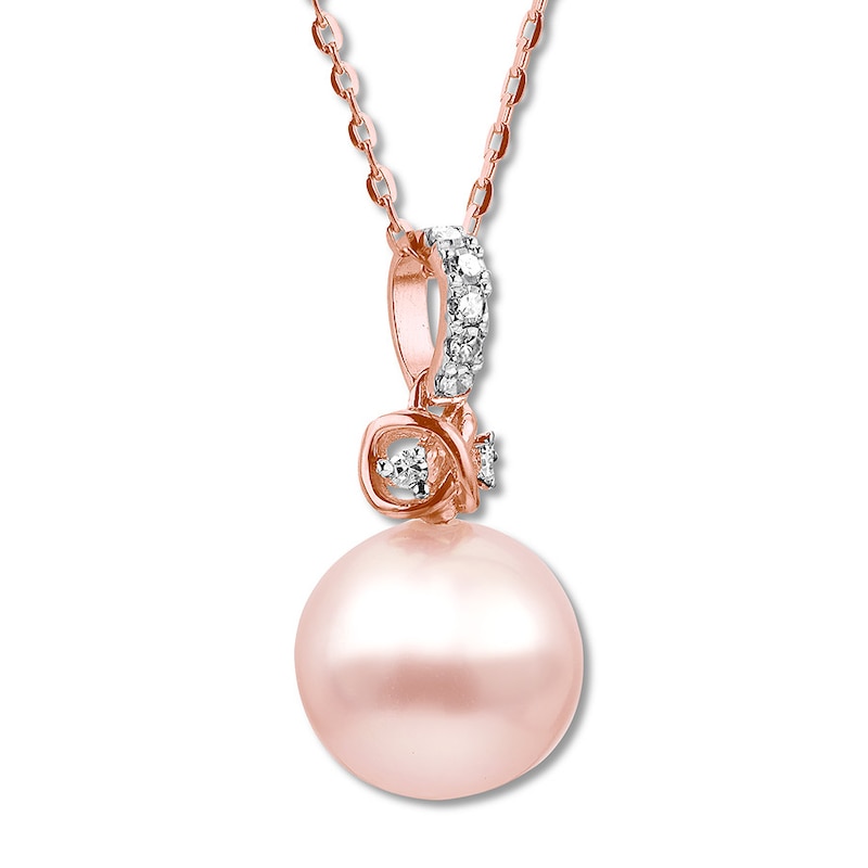 Main Image 2 of Pink Cultured Pearl Necklace 1/20 ct tw Diamonds 10K Rose Gold