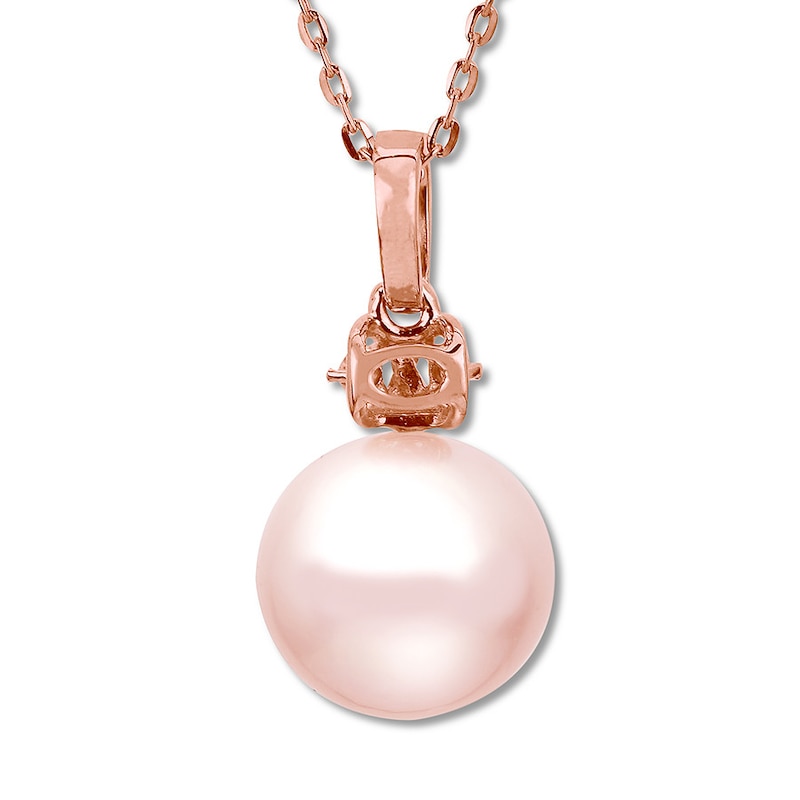 Main Image 4 of Pink Cultured Pearl Necklace 1/20 ct tw Diamonds 10K Rose Gold