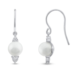 Cultured Pearl Earrings 1/15 ct tw Diamonds Sterling Silver