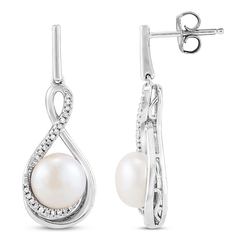 Main Image 2 of Cultured Pearl Earrings 1/10 ct tw Diamonds Sterling Silver