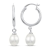 Thumbnail Image 1 of Cultured Pearl Dangle Hoop Earrings Sterling Silver