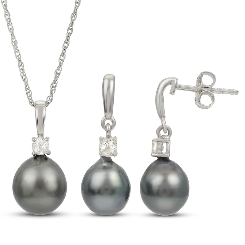 Main Image 1 of Tahitian Cultured Pearl Boxed Set White Topaz Sterling Silver