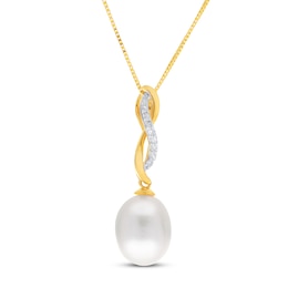 Freshwater Cultured Pearl Necklace 1/20 ct tw Diamonds 14K Yellow Gold