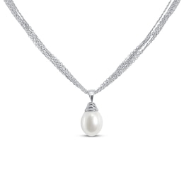 Freshwater Cultured Pearl Triple Chain Necklace Sterling Silver 18&quot;