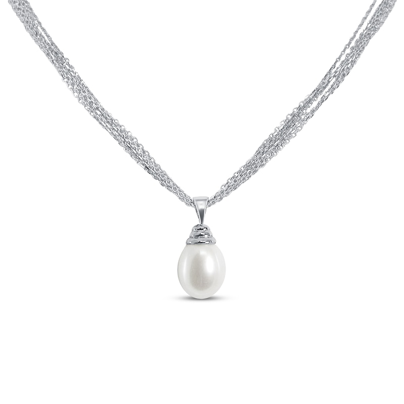 Main Image 1 of Freshwater Cultured Pearl Triple Chain Necklace Sterling Silver 18&quot;