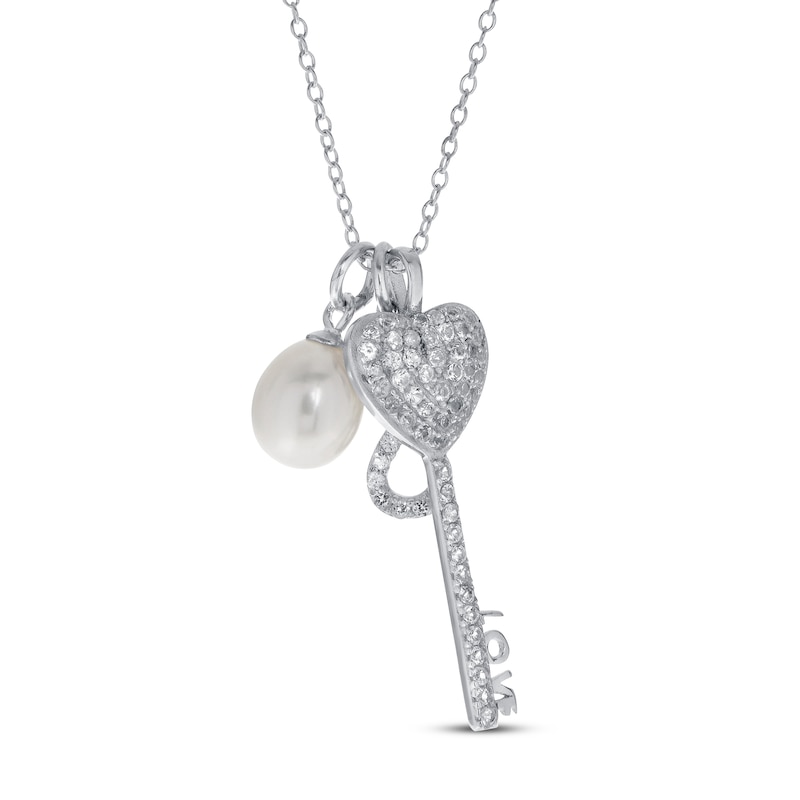 Main Image 1 of Freshwater Cultured Pearl & White Topaz Infinite Love Necklace Sterling Silver 18&quot;