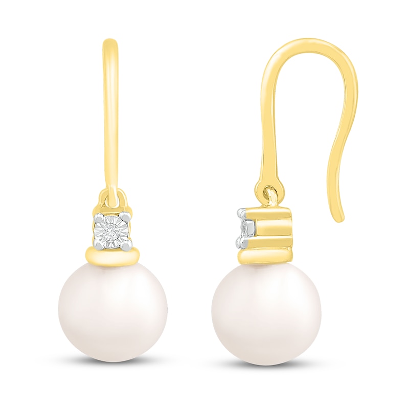 Main Image 2 of Cultured Pearl & Diamond Dangle Earrings 10K Yellow Gold