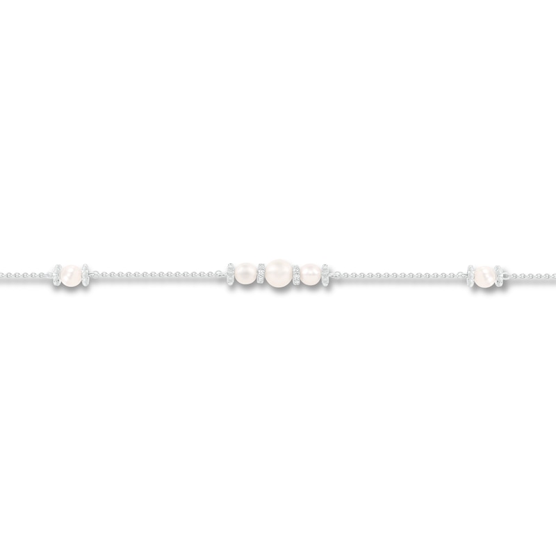 Main Image 2 of Cultured Pearl & Diamond Bracelet 1/10 ct tw Sterling Silver 7.5&quot;