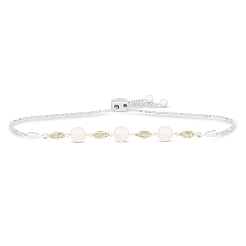 Main Image 1 of Cultured Pearl & Diamond Bolo Bracelet 1/20 ct tw Sterling Silver/10K Yellow Gold