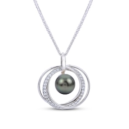 Tahitian Cultured Pearl & White Topaz Necklace Sterling Silver 18&quot;