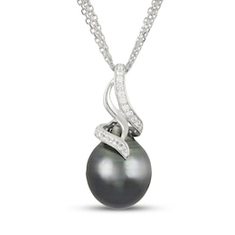 Tahitian Cultured Pearl & White Topaz Necklace Sterling Silver 20&quot;