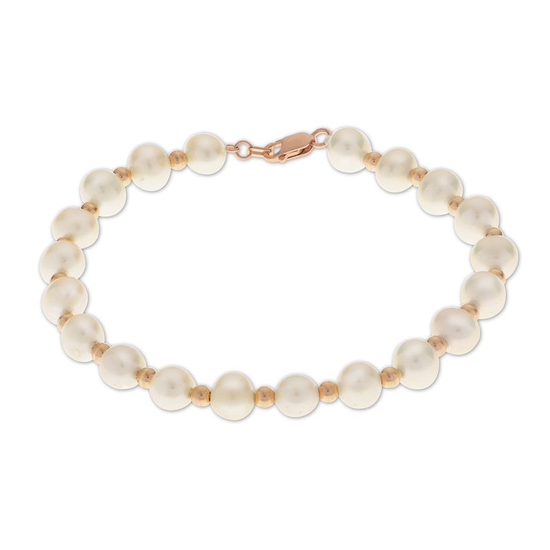 Main Image 1 of Cultured Pearl Bracelet 14K Rose Gold 7.5&quot;