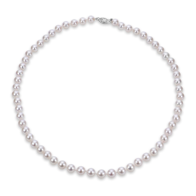 Single Strand Cultured Akoya Pearl Necklace 14K White Gold 18