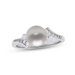 Cultured Pearl & White Lab-Created Sapphire Ring Sterling Silver