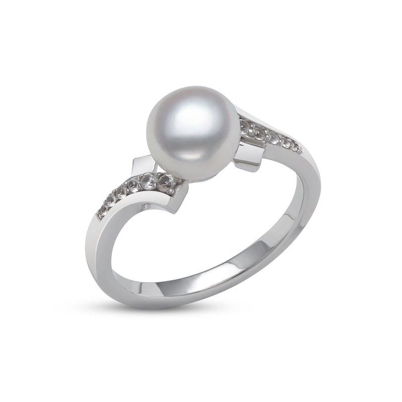 Main Image 2 of Cultured Pearl & White Lab-Created Sapphire Ring Sterling Silver