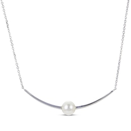 Cultured Pearl Bar Necklace Sterling Silver 18&quot;