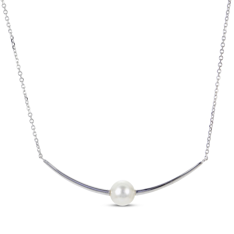 Main Image 1 of Cultured Pearl Bar Necklace Sterling Silver 18&quot;