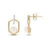 Thumbnail Image 1 of Cultured Pearl & White Lab-Created Sapphire Hexagon Earrings 14K Yellow Gold-Plated Sterling Silver