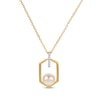Thumbnail Image 0 of Cultured Pearl & White Lab-Created Sapphire Hexagon Necklace 14K Yellow Gold-Plated Sterling Silver 18"