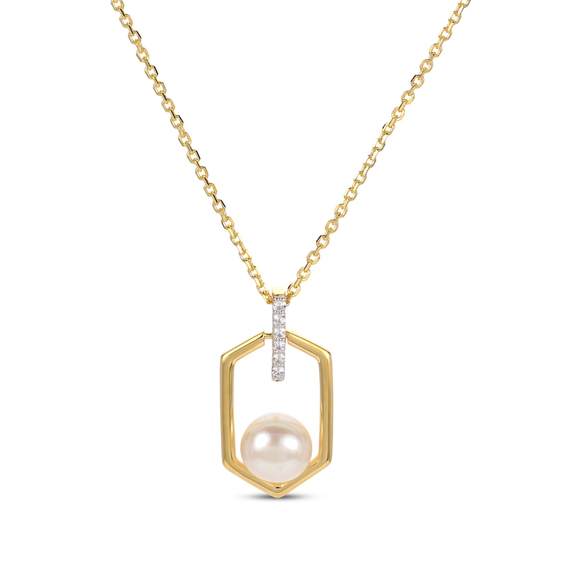 Cultured Pearl & White Lab-Created Sapphire Hexagon Necklace 14K Yellow Gold-Plated Sterling Silver 18"