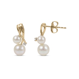 Cultured Pearl & Diamond Twist Earrings 14K Yellow Gold