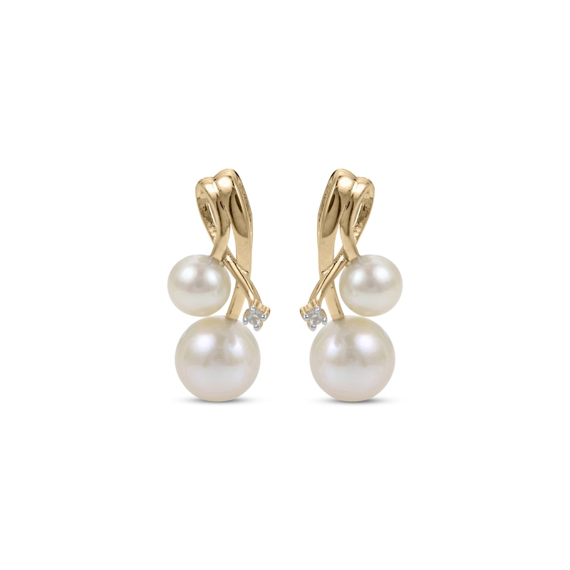 Main Image 2 of Cultured Pearl & Diamond Twist Earrings 14K Yellow Gold