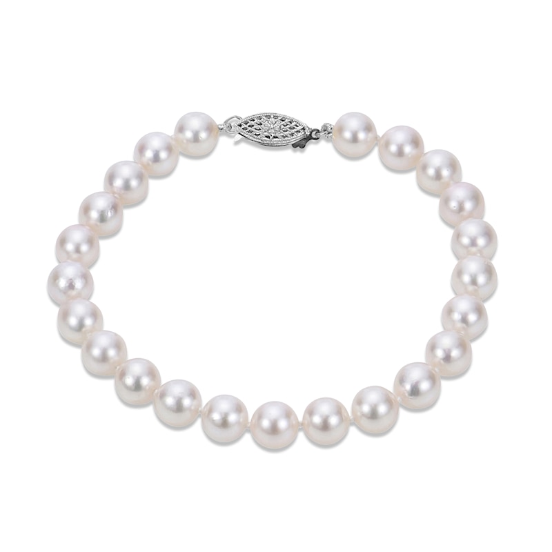 Main Image 1 of 6.5-7mm Cultured Akoya Pearl Bracelet 14K White Gold 7.5&quot;