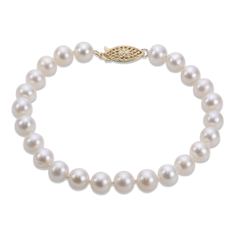 Main Image 1 of 7-7.5mm Cultured Pearl Bracelet 14K Yellow Gold 7.5&quot;