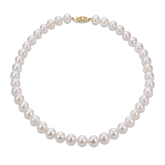 7-7.5mm Cultured Pearl Strand Necklace 14K Yellow Gold 16"