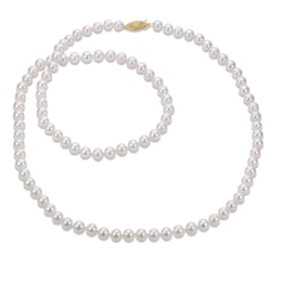 7-7.5mm Cultured Pearl Strand Necklace 14K Yellow Gold 30&quot;