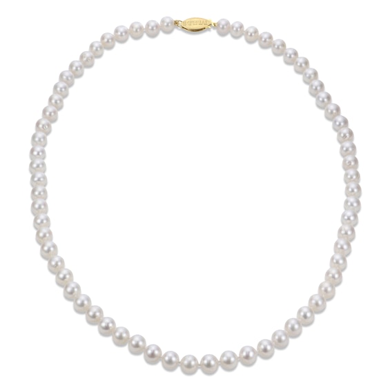 7-7.5mm Cultured Pearl Strand Necklace 14K Yellow Gold 20"