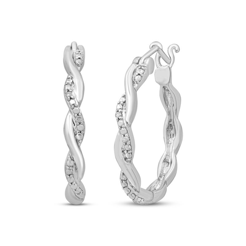 Main Image 1 of Diamond Twist Hoop Earrings Sterling Silver