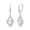 Thumbnail Image 1 of Cultured Pearl & White Lab-Created Sapphire Teardrop Dangle Earrings Sterling Silver