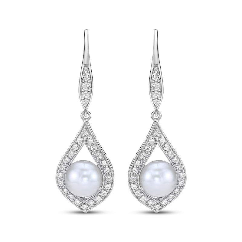 Main Image 2 of Cultured Pearl & White Lab-Created Sapphire Teardrop Dangle Earrings Sterling Silver