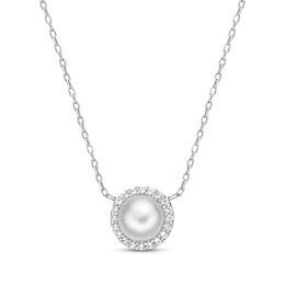 Cultured Pearl Necklace Lab-Created Sapphires Sterling Silver