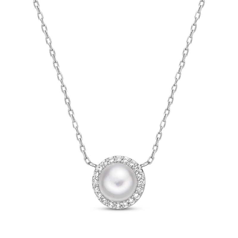 Main Image 1 of Cultured Pearl Necklace Lab-Created Sapphires Sterling Silver