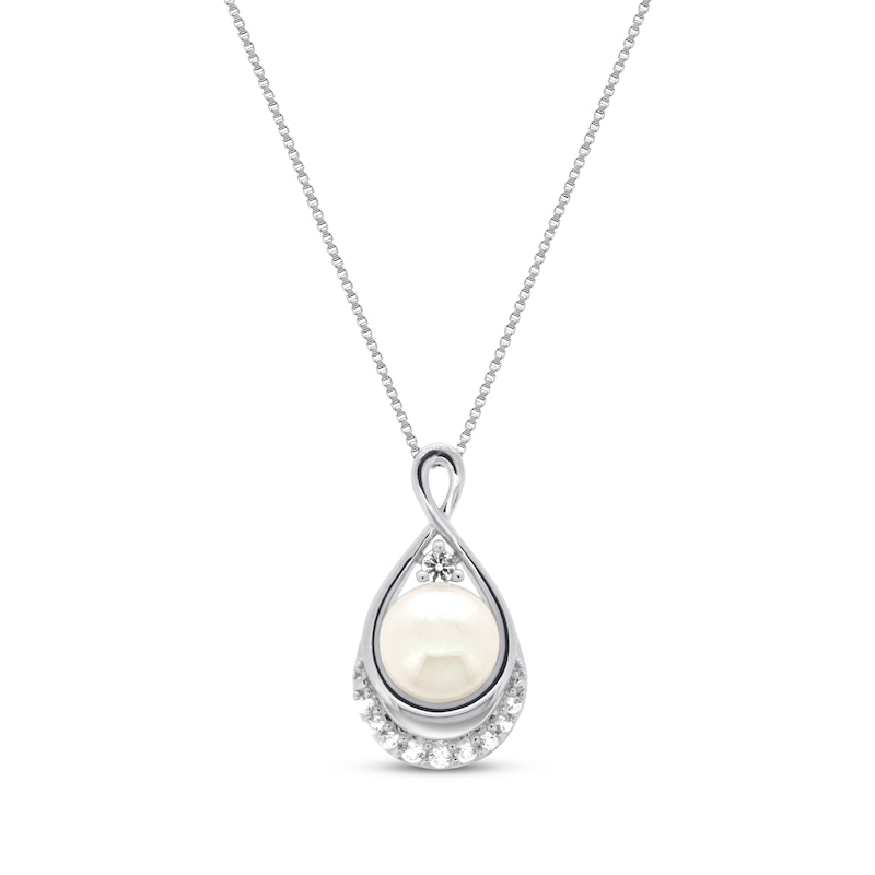 Main Image 1 of Cultured Pearl Necklace Lab-Created Sapphires Sterling Silver