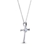 Thumbnail Image 2 of Oval-Cut White Lab-Created Opal Cross Necklace Sterling Silver 18”