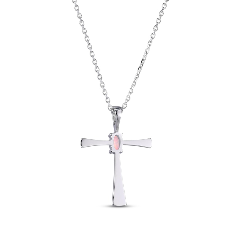 Main Image 3 of Oval-Cut White Lab-Created Opal Cross Necklace Sterling Silver 18”