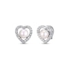 Thumbnail Image 1 of Cultured Pearl & White Lab-Created Sapphire Heart Stud Earrings Sterling Silver