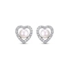 Thumbnail Image 2 of Cultured Pearl & White Lab-Created Sapphire Heart Stud Earrings Sterling Silver